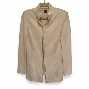 St. John Collection Cream Hook Closure Wool Blend Cardigan